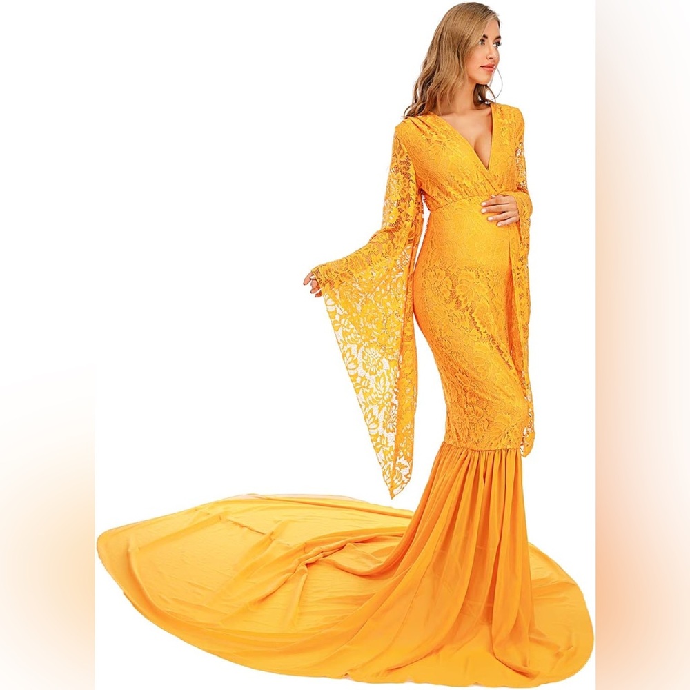 Lace Chiffon Maternity Photoshoot Dress